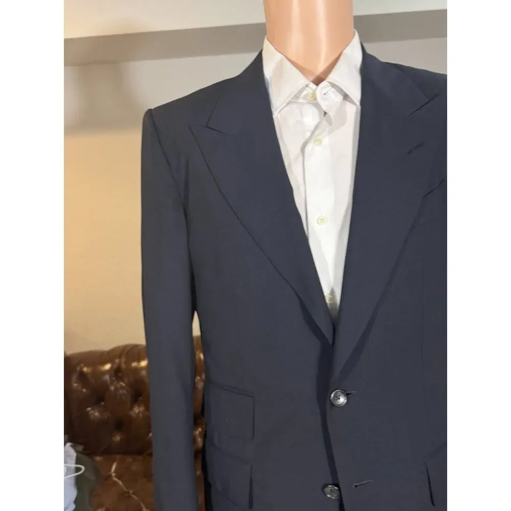Tom Ford Navy Blue Wool Peak Lapel 2 Pc Suit 48R 38R US Wool 35x30 Trousers